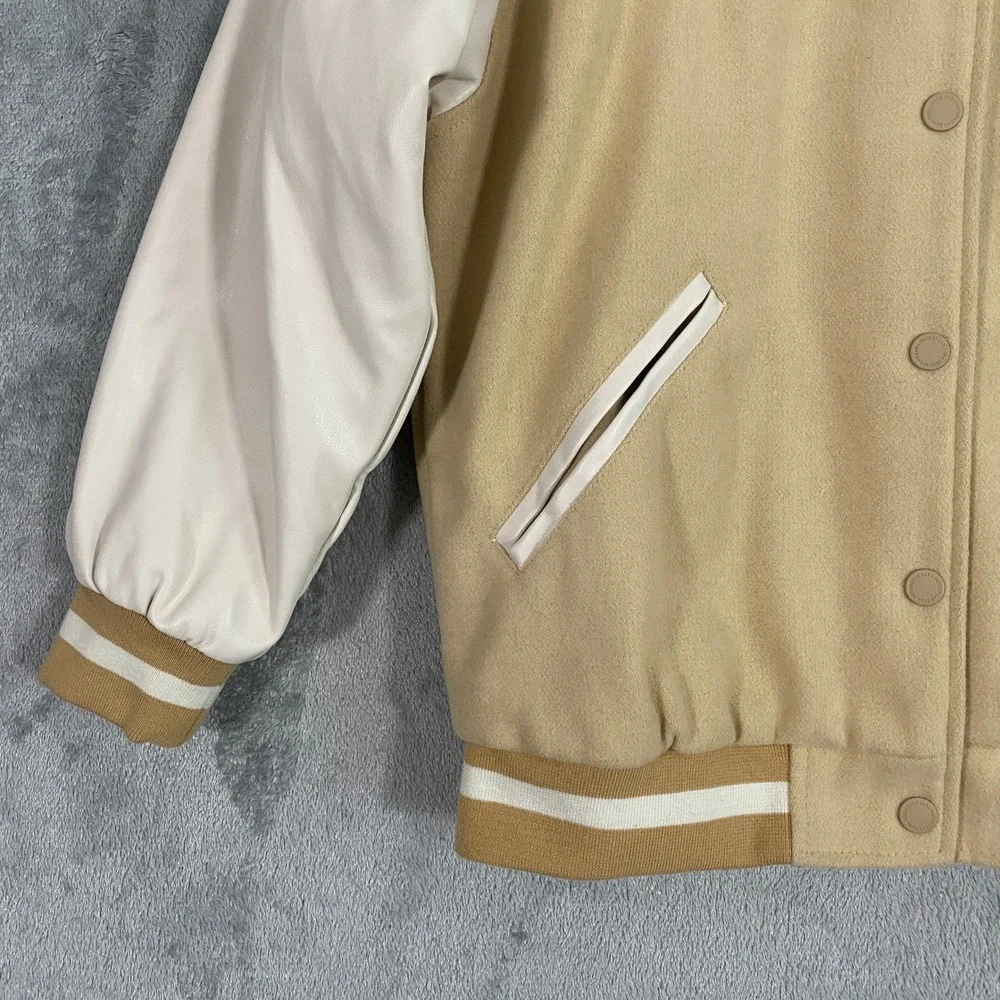 Zara Varsity Jacket Kids Size 10 Tan Northwest Campus Letterman‎ Bomber Jacket